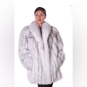 3~Piece Blue Fox Coat, with matching Gray Leather Gloves and Foxtail Keychain